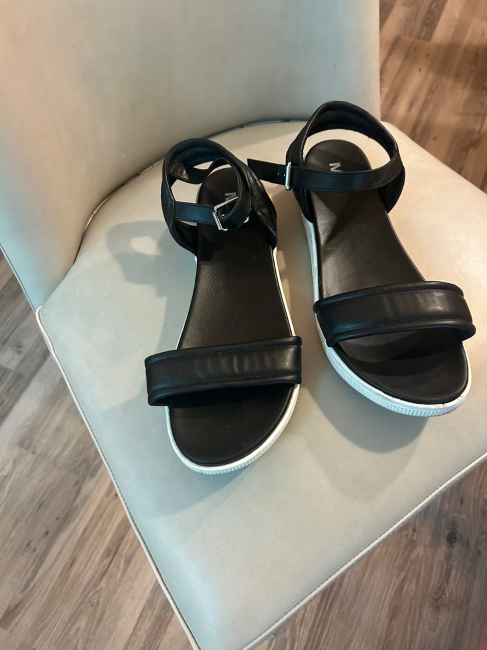 MIA Black Ankle-Strap Platform Sandals with White Sole
